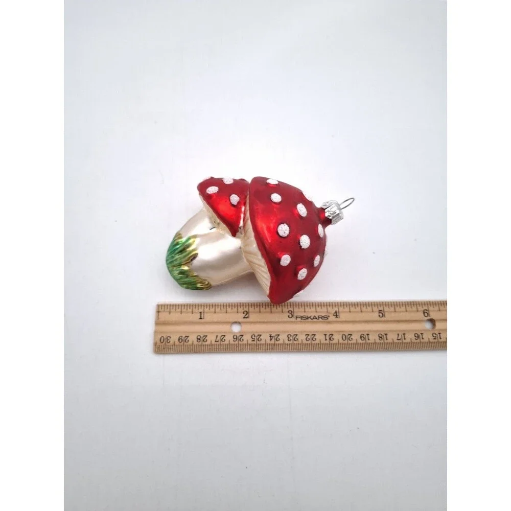 Mushroom Blown Glass Christmas Tree Ornament Red